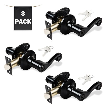 Premier Lock Decorative Entry Door Lever Lock Set Set of 3, Keyed Alike, Matte Black, 3PK LEV13X-3